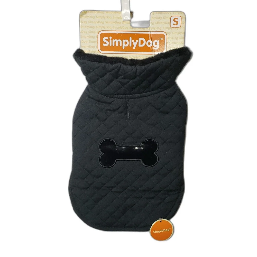 Simply Dog Black Collared Fleece Lined Fall Dog Jacket Coat Size Small NEW